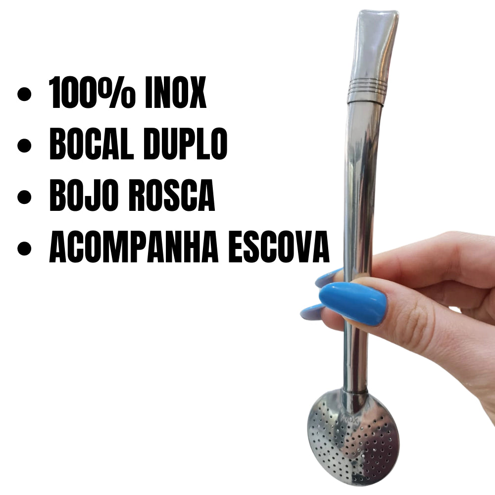 Bomba de Chimarrão Erva Mate em Aço Inox 340 Bojo Removível 18cm