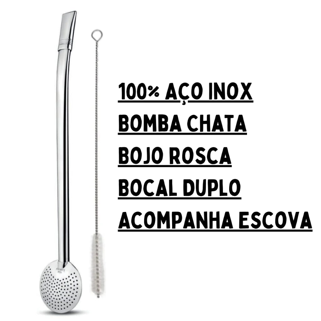 Bomba para Chimarrão em Inox Bojo Rosca 23cm (R301)