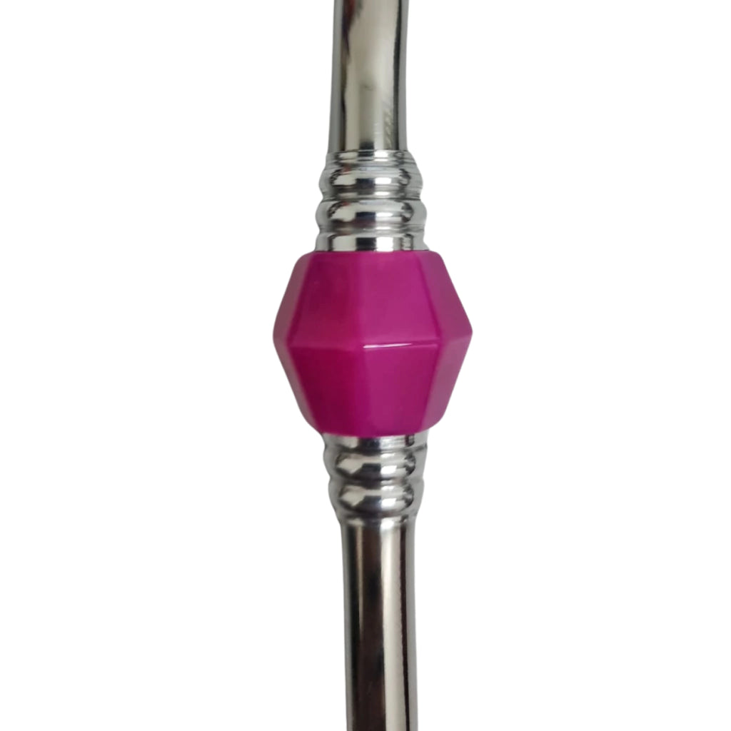 Bomba de Chimarrão com Pedra Acrílica Pink - Aço Inox - 21cm
