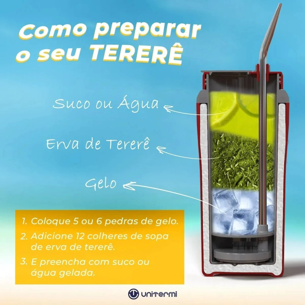 Copo Térmico Unitermi Terere Cuia Com Canudo Bomba Inox 650ml