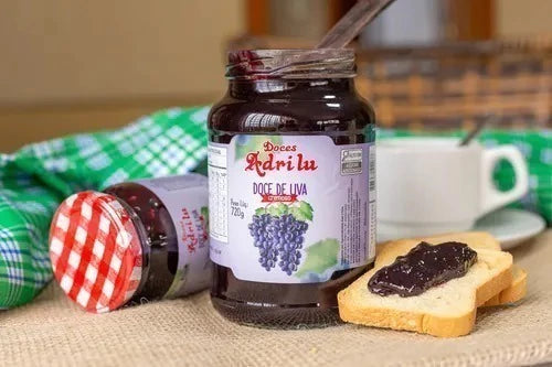 Kit com 5 Sabores de Geléia Adrilu (Figo, figo com Nozes, Uva, Morango e Amora)