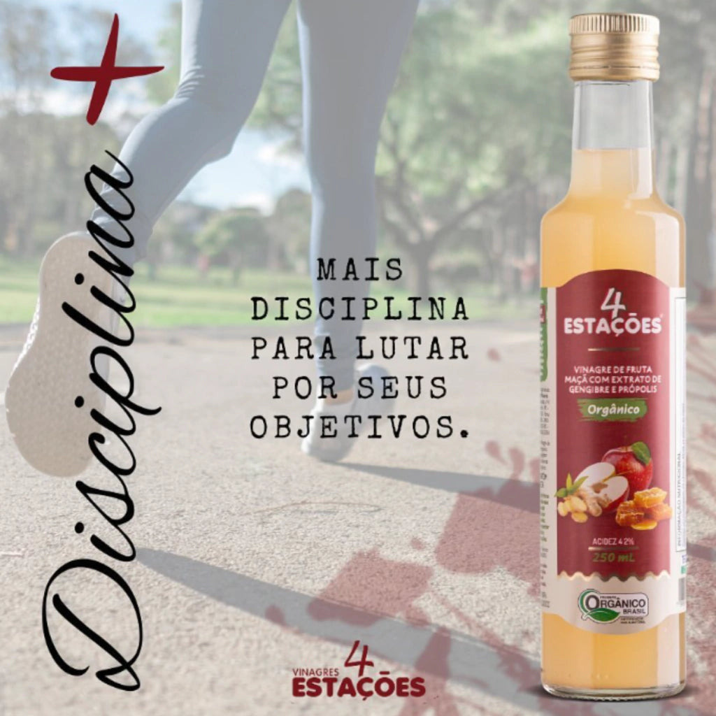 Vinagre de Maça Orgânico com Extrato de Gengibre e Própolis 4 Estações 250ml