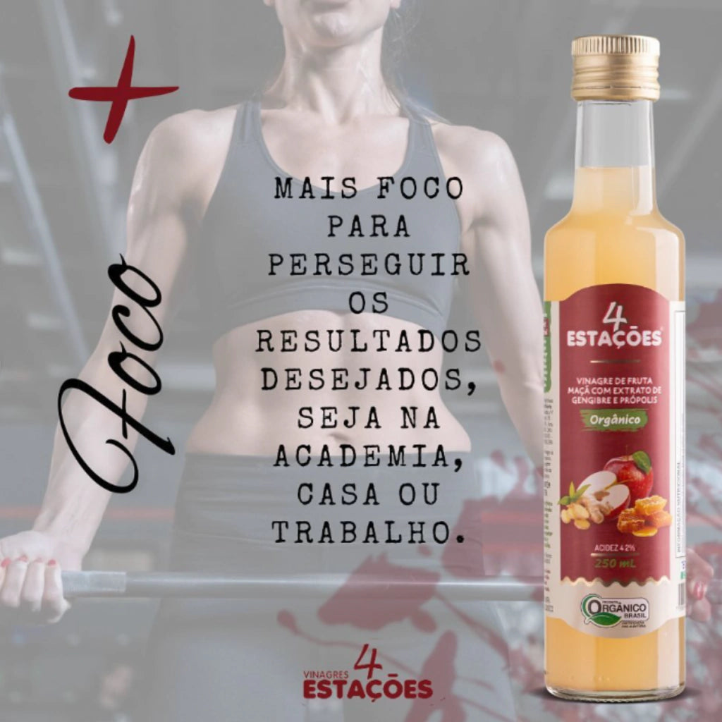 Vinagre de Maça Orgânico com Extrato de Gengibre e Própolis 4 Estações 250ml