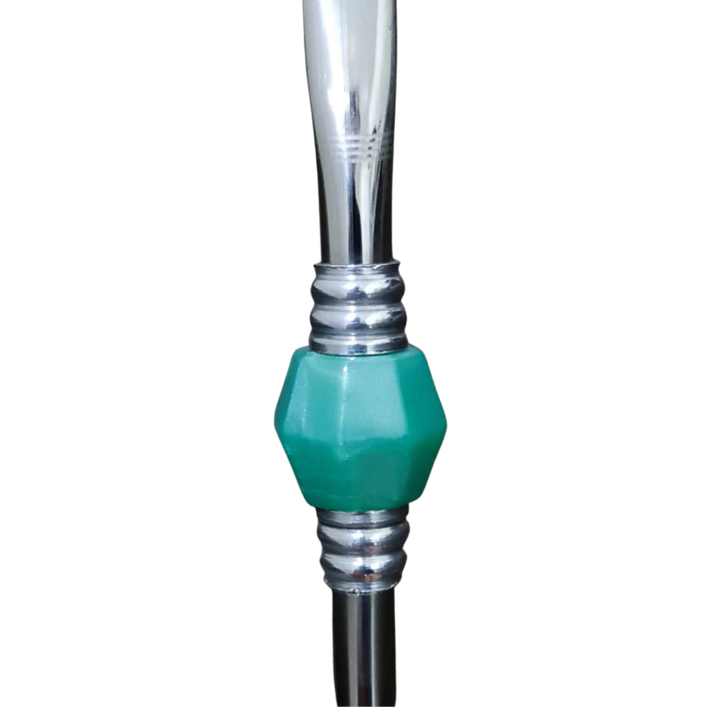 Bomba de Chimarrão com Pedra Acrílica Verde Água - Aço Inox - 21cm