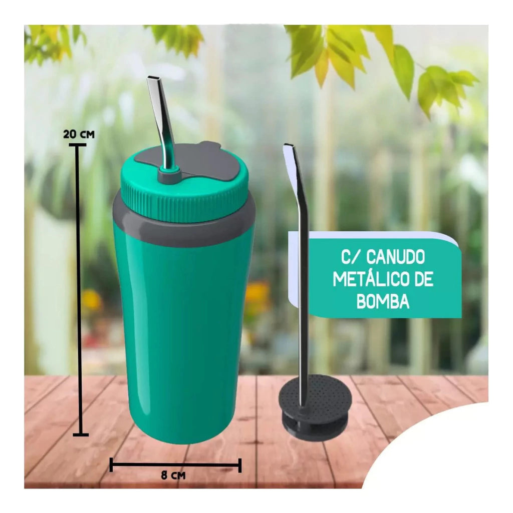 Copo Térmico Unitermi Terere Cuia Com Canudo Bomba Inox 650ml