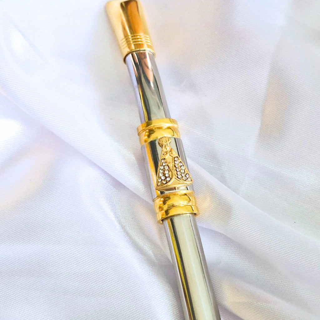 Bomba de Chimarrão Premium Aço Inox 340 Bocal Banhado a Ouro 24k Bojo Rosca